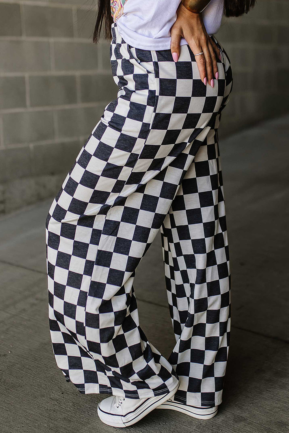 CHELSEA Checkered High Waisted Wide Leg Pants