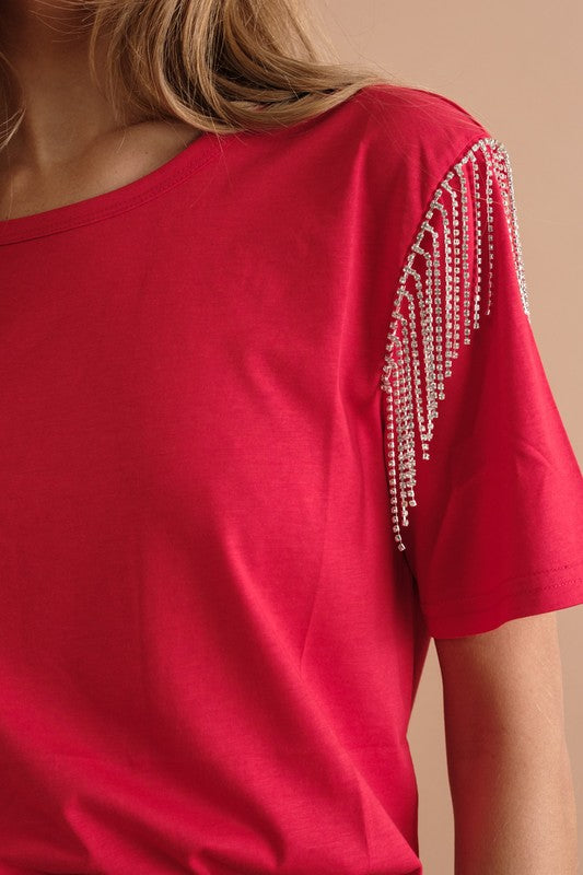 RAYA Rhinestone Fringe T-Shirt