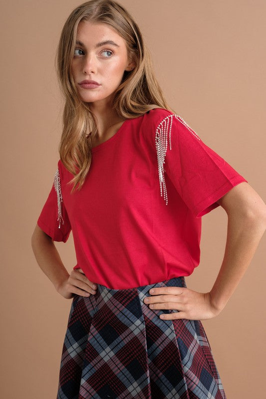 RAYA Rhinestone Fringe T-Shirt