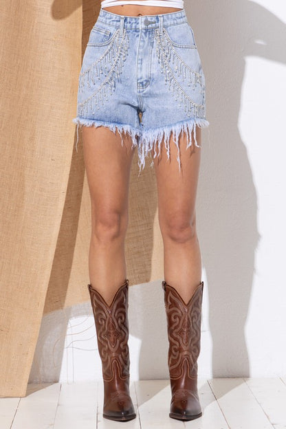 JEN Rhinestone Fringe Shorts