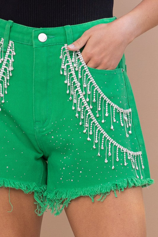 JEN Rhinestone Fringe Shorts