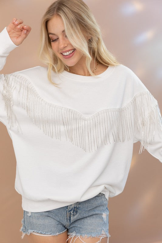 RAY Rhinestone Fringe Sweater