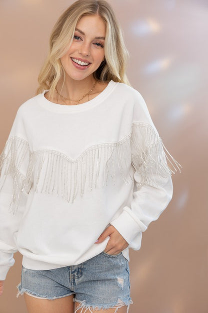 RAY Rhinestone Fringe Sweater