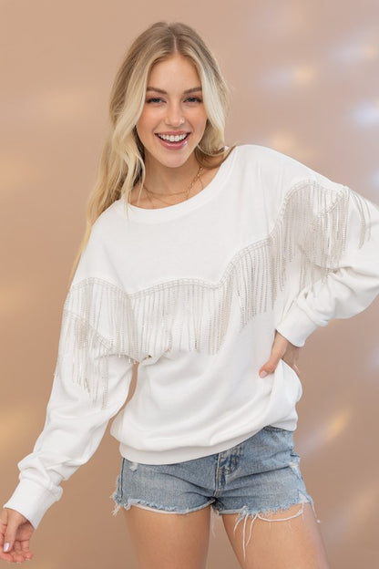 RAY Rhinestone Fringe Sweater