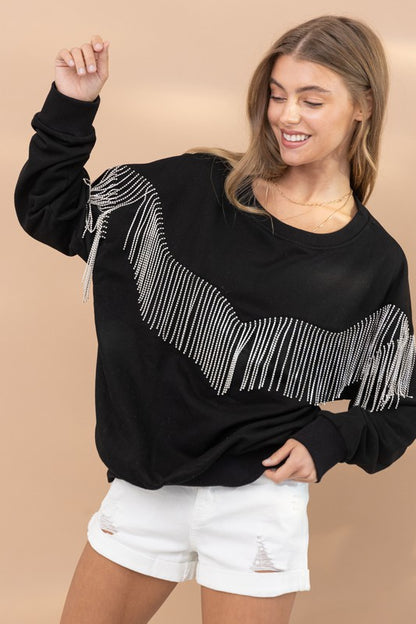 RAY Rhinestone Fringe Sweater