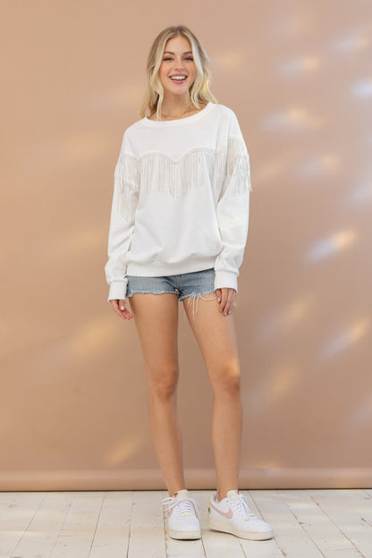 RAY Rhinestone Fringe Sweater