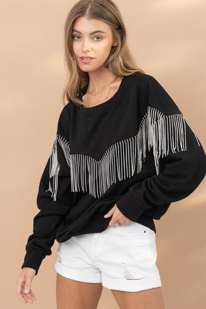 RAY Rhinestone Fringe Sweater