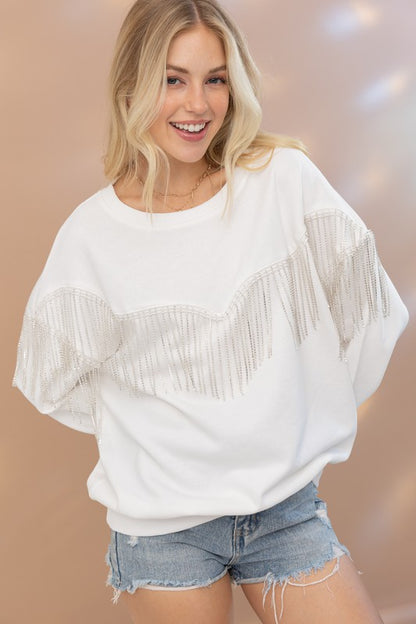 RAY Rhinestone Fringe Sweater