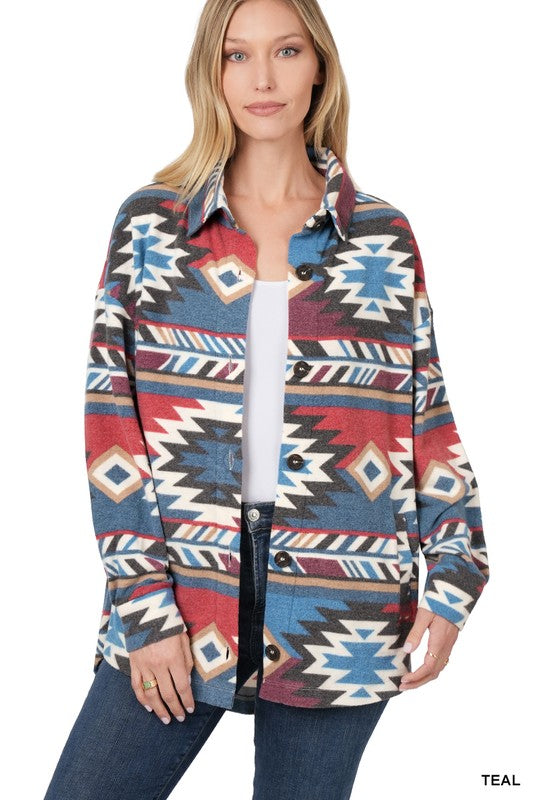 BROOKE Brushed Aztec Oversized Shacket