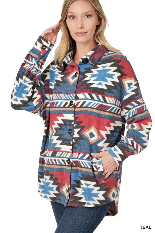 BROOKE Brushed Aztec Oversized Shacket