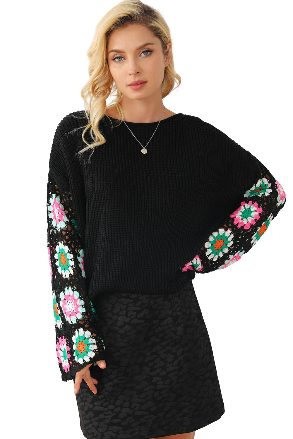 CRISTA Crochet Bell Sleeve Sweater