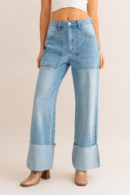 HAVEN High-Waisted Wide Leg Cuffed Jean