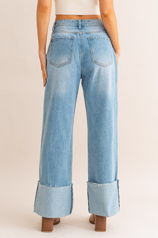 HAVEN High-Waisted Wide Leg Cuffed Jean