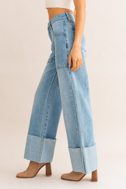 HAVEN High-Waisted Wide Leg Cuffed Jean