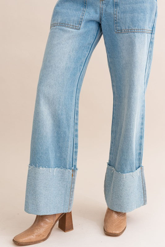 HAVEN High-Waisted Wide Leg Cuffed Jean