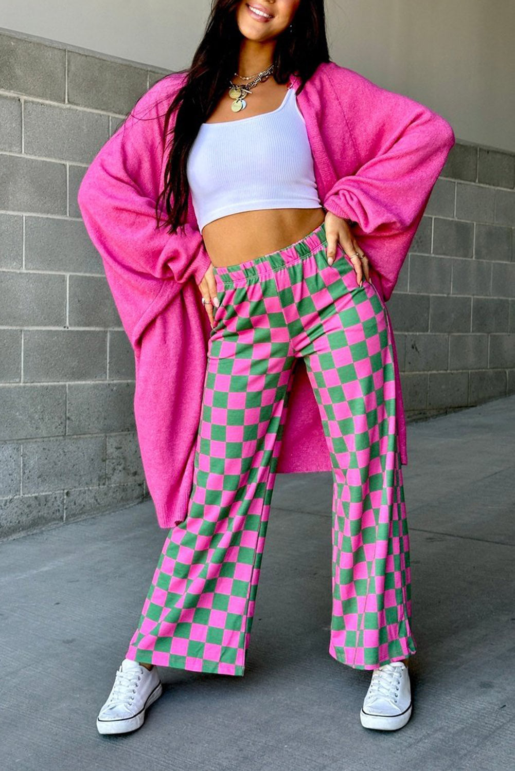 CHELSEA Checkered High Waisted Wide Leg Pants