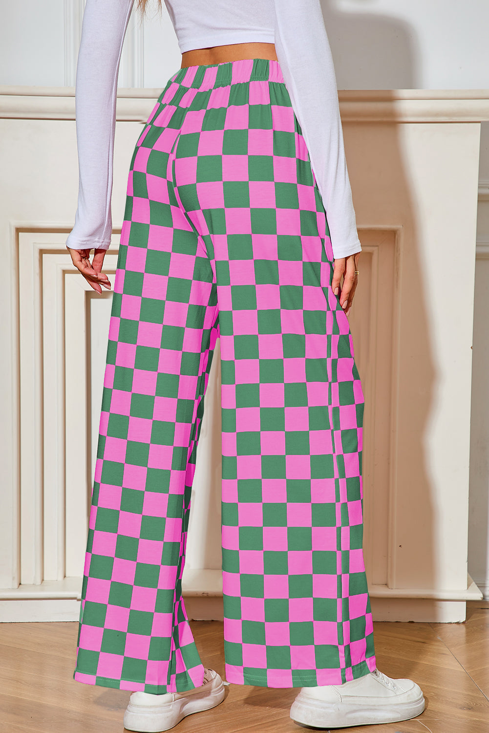 CHELSEA Checkered High Waisted Wide Leg Pants