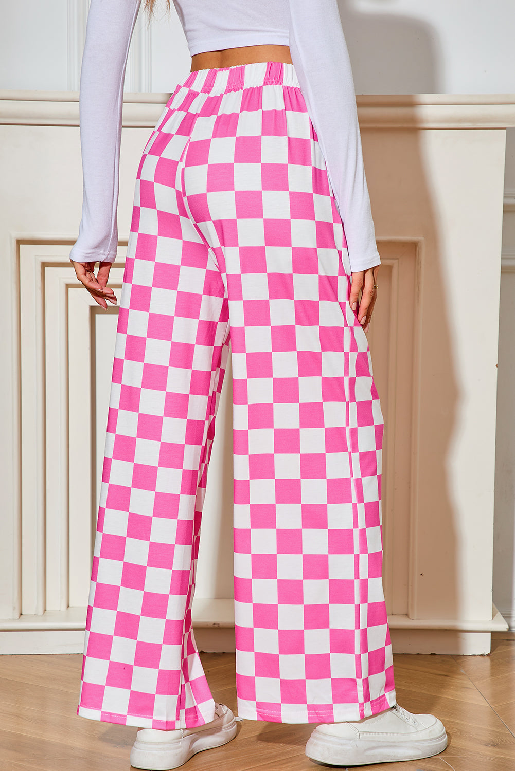 CHELSEA Checkered High Waisted Wide Leg Pants