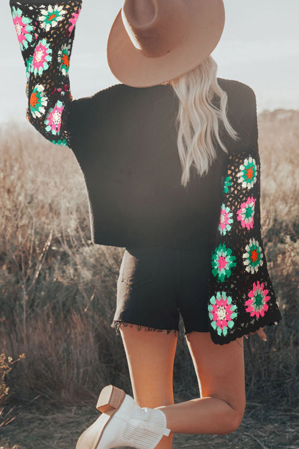 CRISTA Crochet Bell Sleeve Sweater