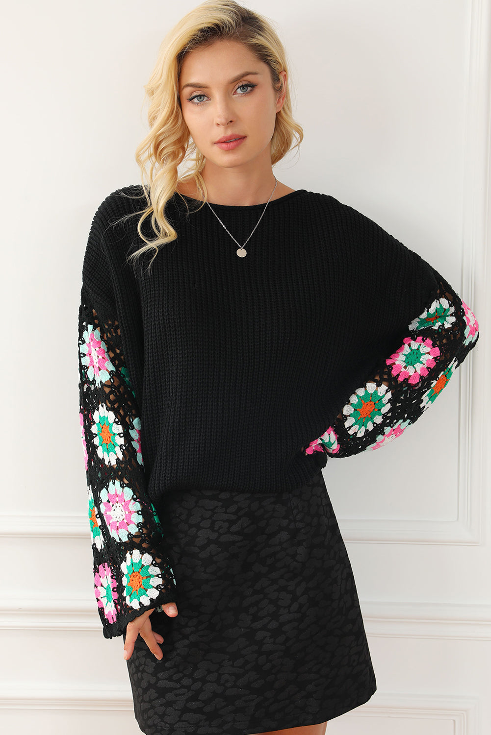 CRISTA Crochet Bell Sleeve Sweater