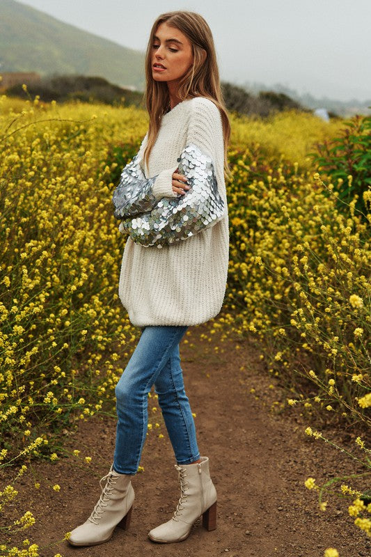 TAMMY Sequin Sleeve Tunic Sweater