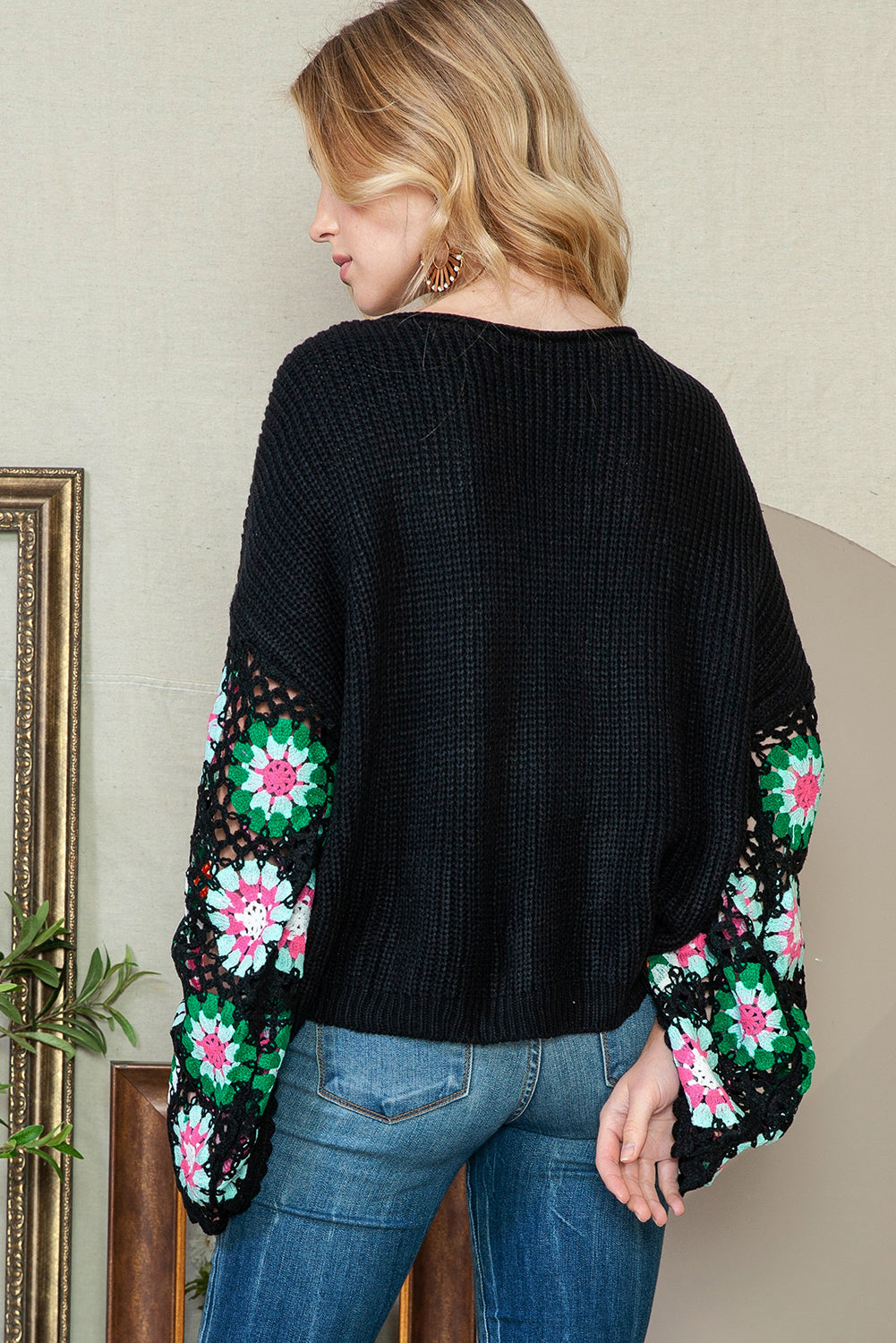 CRISTA Crochet Bell Sleeve Sweater