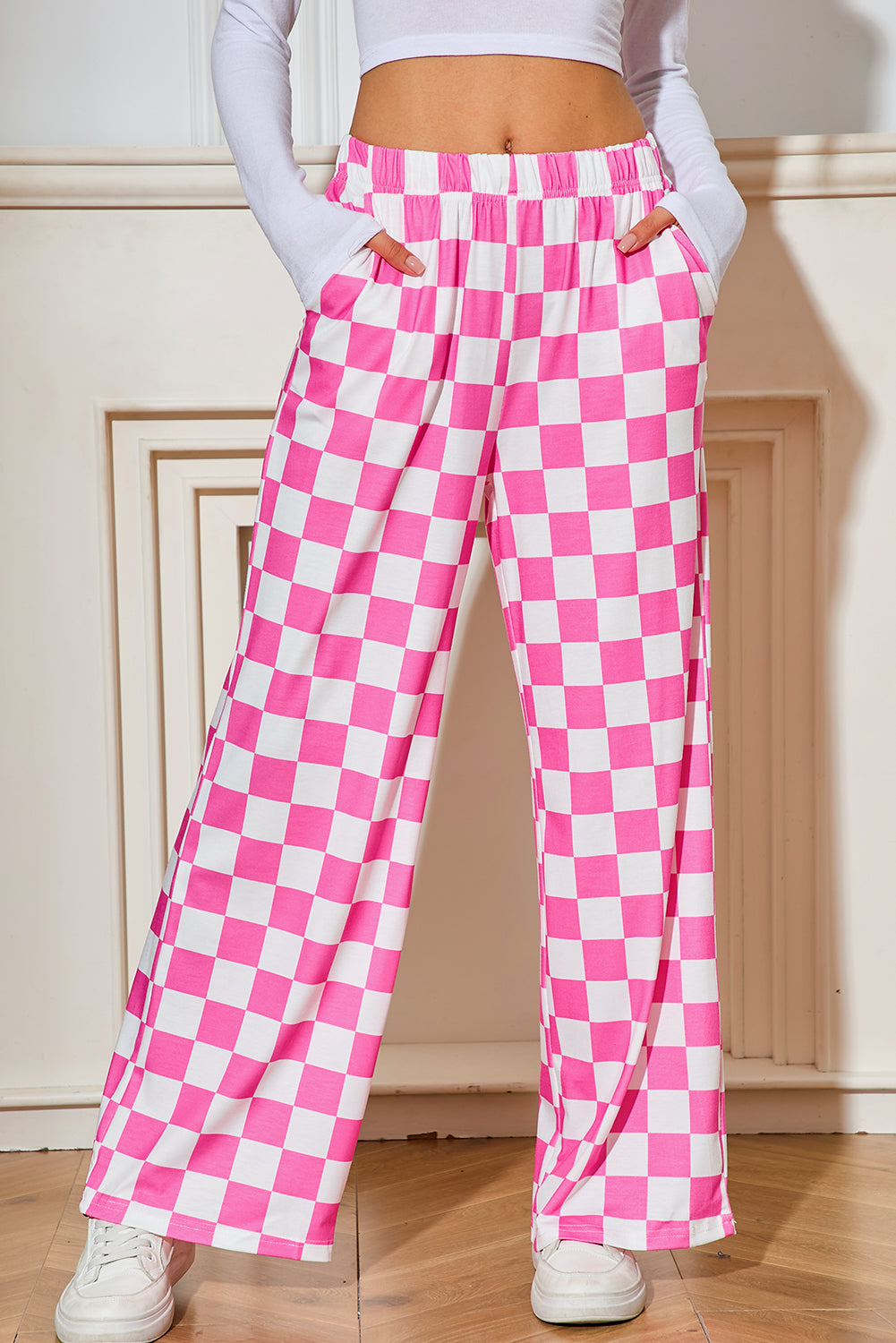 CHELSEA Checkered High Waisted Wide Leg Pants