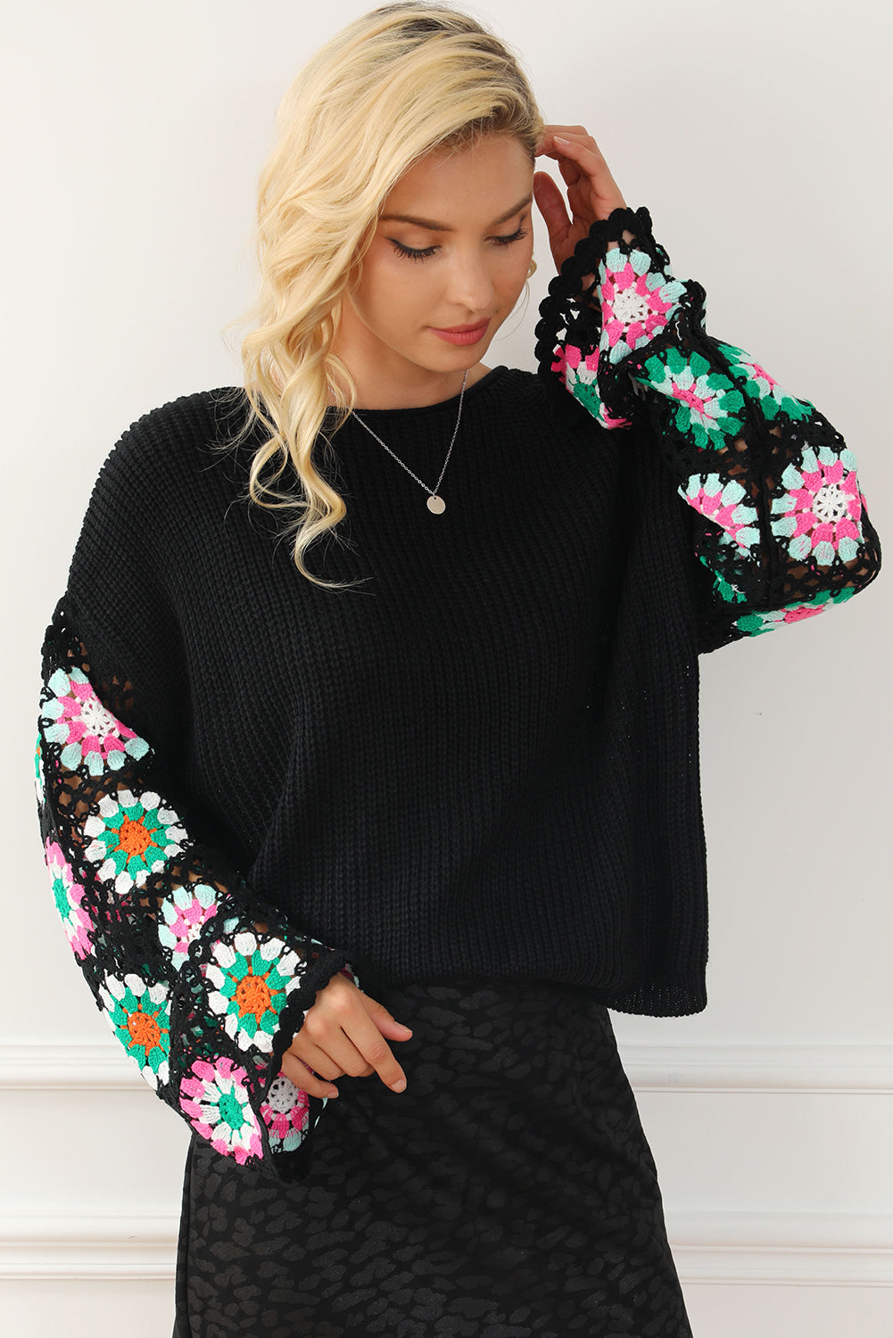 CRISTA Crochet Bell Sleeve Sweater