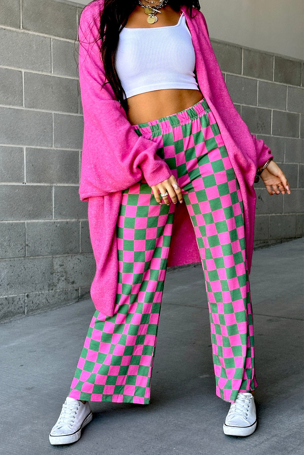 CHELSEA Checkered High Waisted Wide Leg Pants