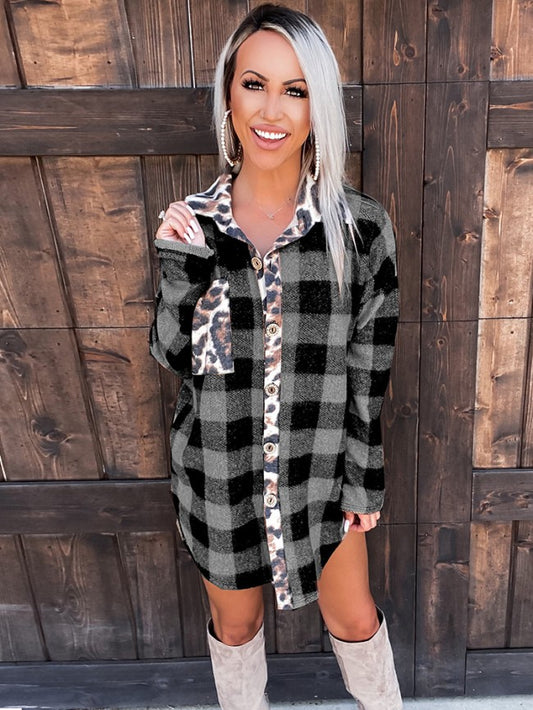 PAIGE Oversized Leopard Plaid Long Sleeve