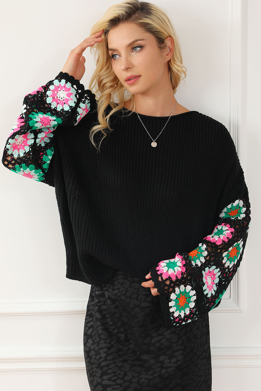 CRISTA Crochet Bell Sleeve Sweater