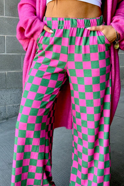 CHELSEA Checkered High Waisted Wide Leg Pants