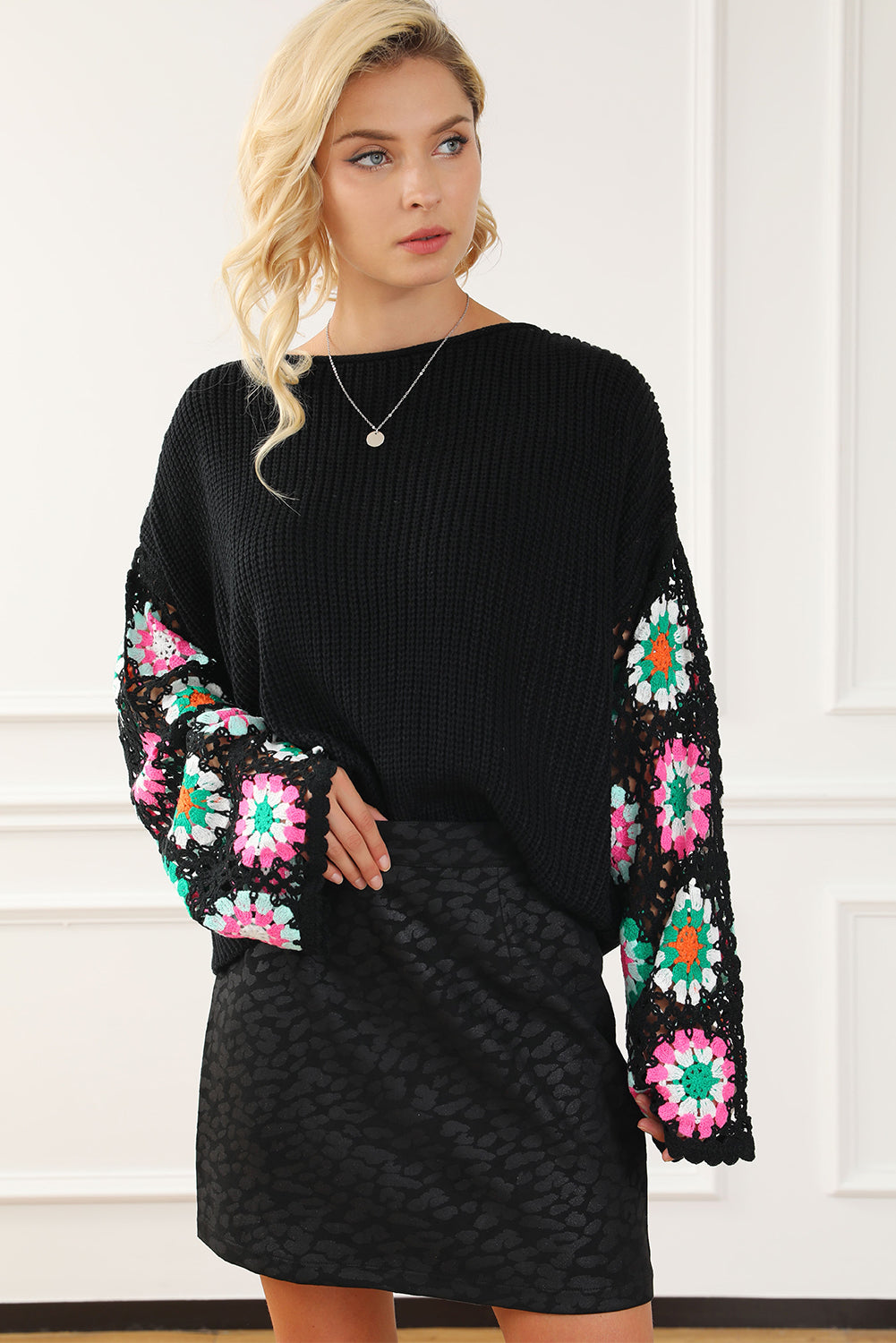 CRISTA Crochet Bell Sleeve Sweater