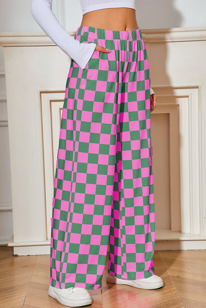 CHELSEA Checkered High Waisted Wide Leg Pants