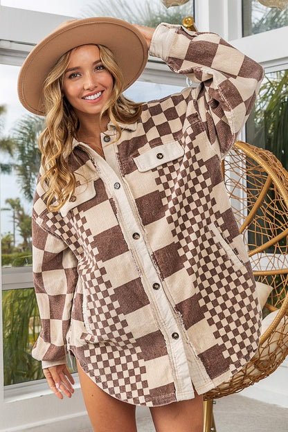 BiBi Checkered Button Down Shacket