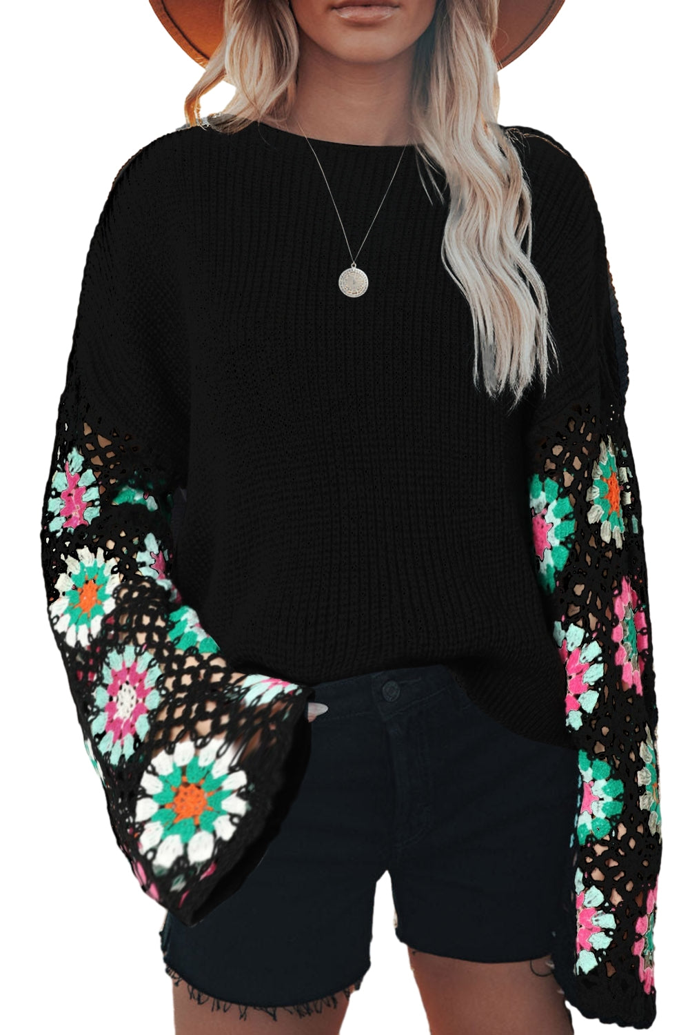 CRISTA Crochet Bell Sleeve Sweater