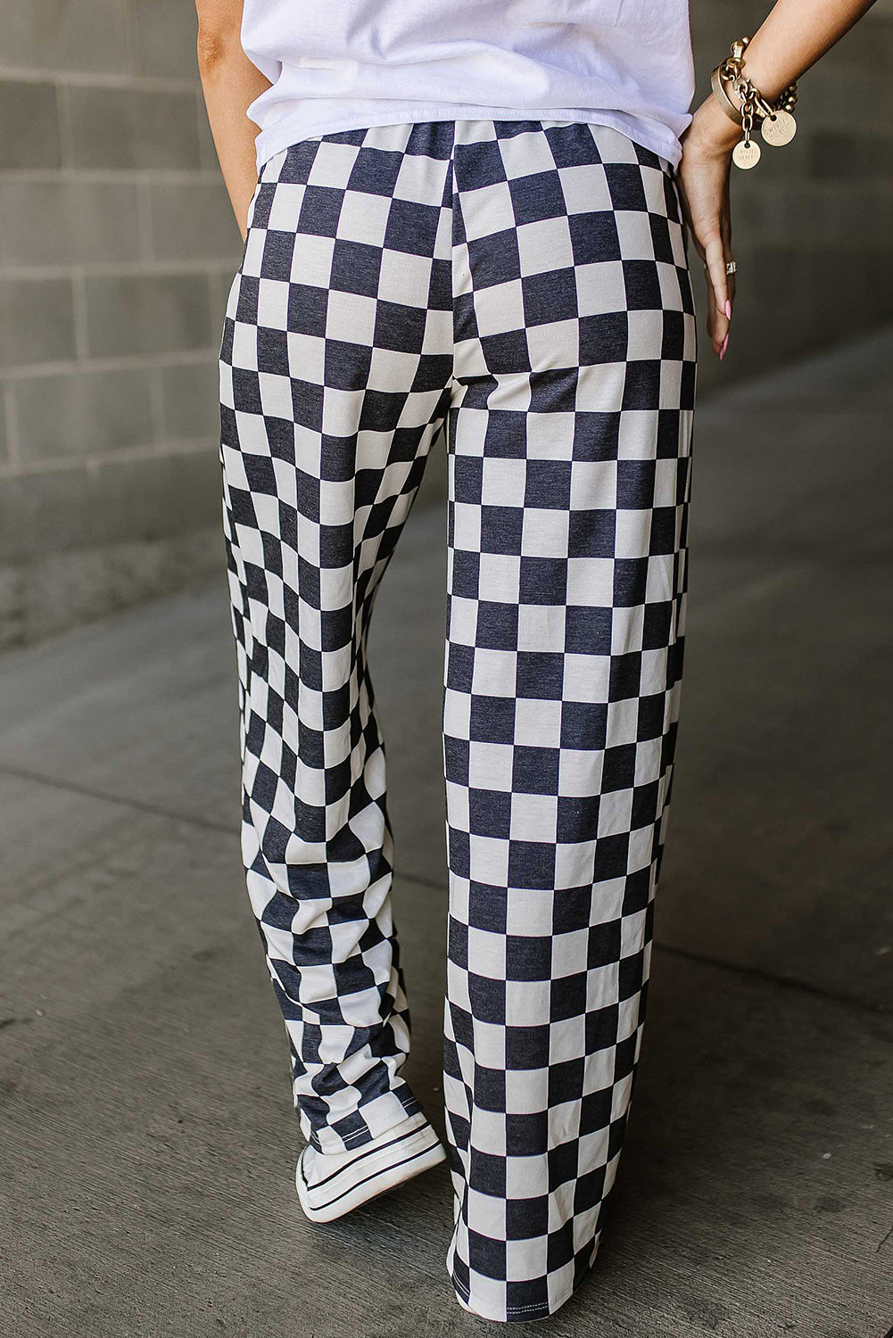 CHELSEA Checkered High Waisted Wide Leg Pants